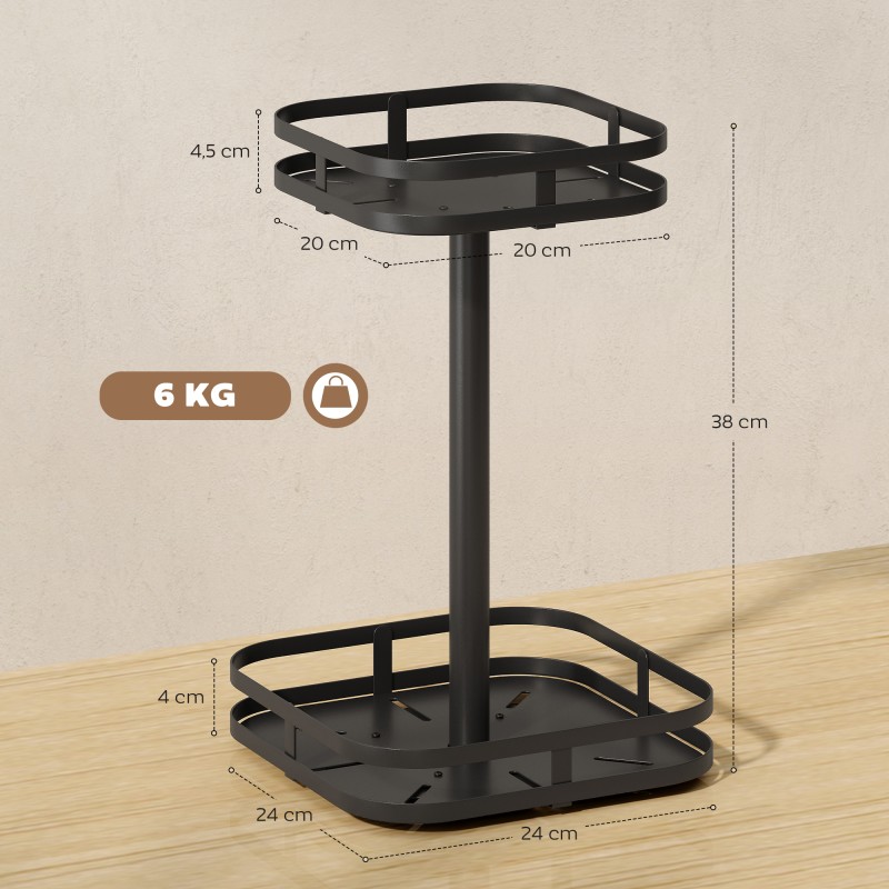 Pyörivä maustehylly 2-tasoinen metallia 24 x 24 x 38 cm musta