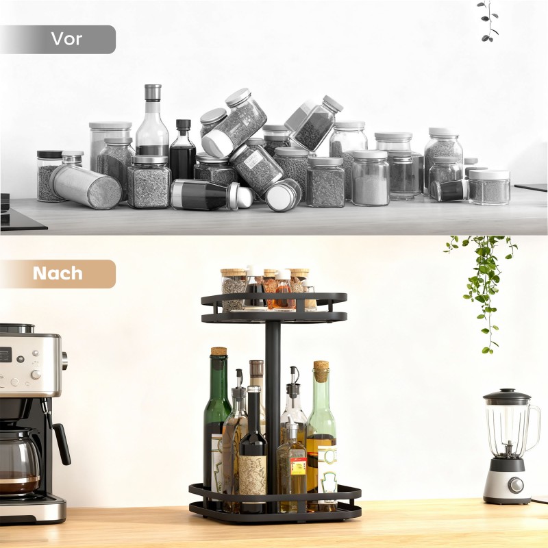 Pyörivä maustehylly 2-tasoinen metallia 24 x 24 x 38 cm musta