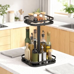 Pyörivä maustehylly 2-tasoinen metallia 24 x 24 x 38 cm musta