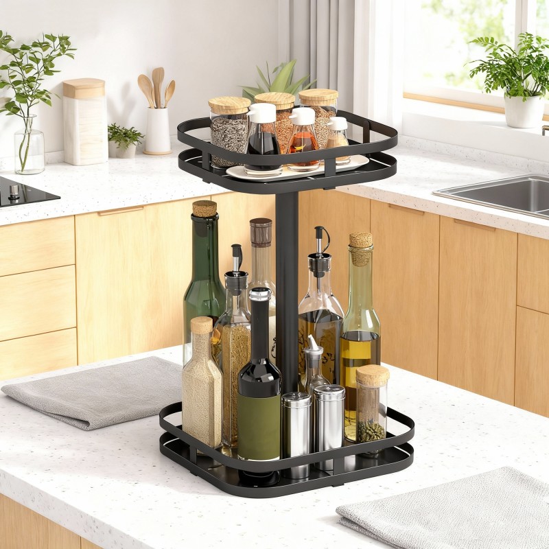 Pyörivä maustehylly 2-tasoinen metallia 24 x 24 x 38 cm musta