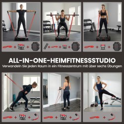 Treenilauta 7-in-1 punnerruslauta vastuskuminauhoilla ja oviankkurilla, punainen/musta