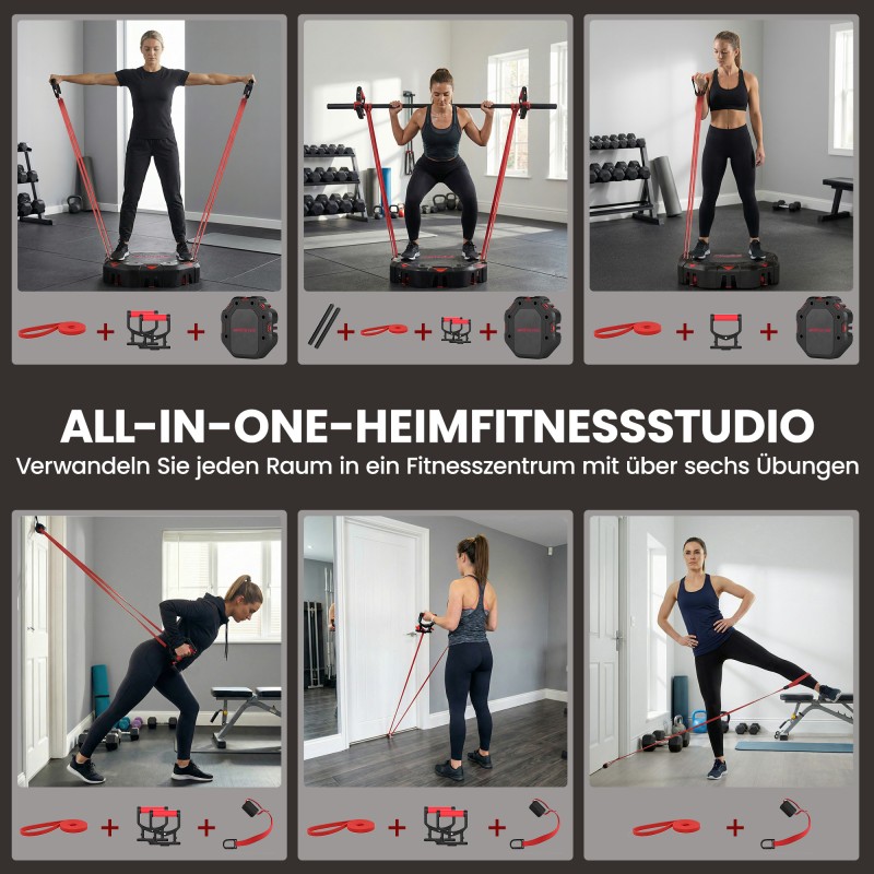 Treenilauta 7-in-1 punnerruslauta vastuskuminauhoilla ja oviankkurilla, punainen/musta