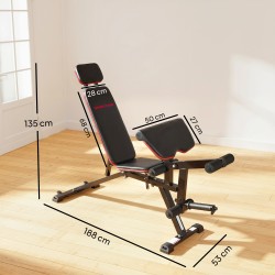 Säädettävä kuntopenkki 3-in-1, hauistuki ja reisiojennus, vastuskuminauhat, kantavuus 300 kg, musta
