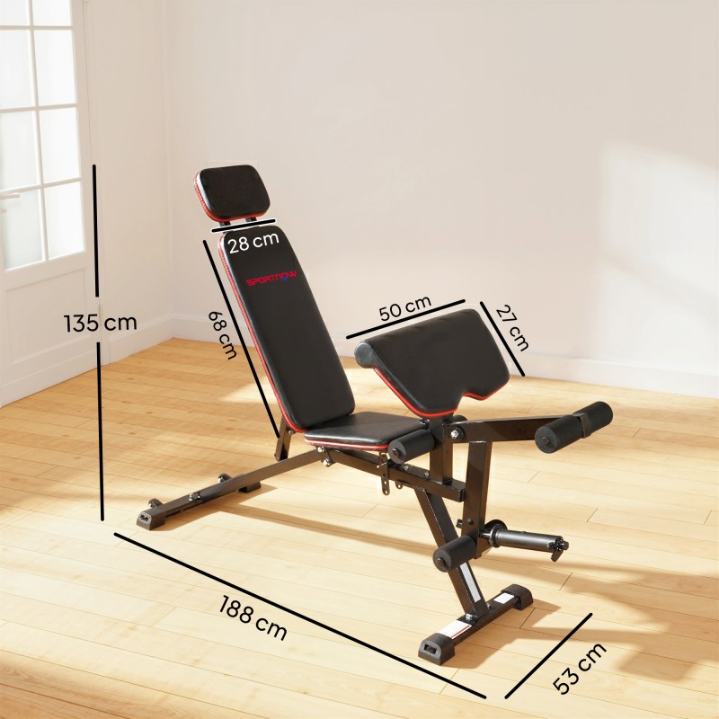 Säädettävä kuntopenkki 3-in-1, hauistuki ja reisiojennus, vastuskuminauhat, kantavuus 300 kg, musta