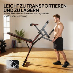 Säädettävä kuntopenkki 3-in-1, hauistuki ja reisiojennus, vastuskuminauhat, kantavuus 300 kg, musta