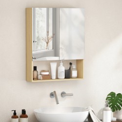 Kylpyhuoneen seinään asennettava peilikaappi avoimella hyllyllä, MDF/lastulevy, 60 x 16,6 x 75 cm, tammi