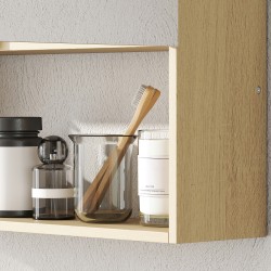 Kylpyhuoneen seinään asennettava peilikaappi avoimella hyllyllä, MDF/lastulevy, 60 x 16,6 x 75 cm, tammi