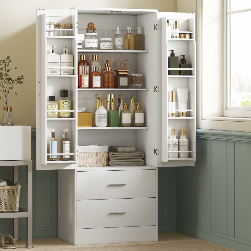 Keittiökaappi säädettävillä hyllyillä ja 2 laatikolla 60 x 40 x 159 cm valkoinen MDF/lastulevy