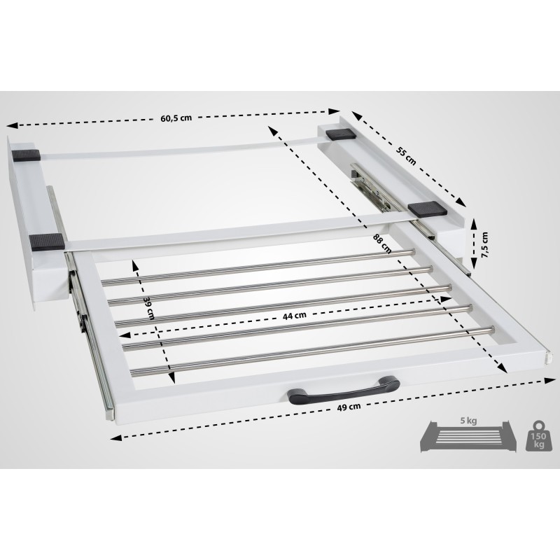 Tilaa säästävä pesukoneliitoskehys Sebastian pyykkitelineellä