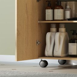 Allaskaappi kylpyhuoneeseen 60x39,8x62 cm, 3‑tasoinen hylly, pyörillä, puun sävy