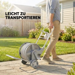 Letkukelkka 45 m puutarhaletkulla, 2 kastelukuviota, pyörillä, muovi, harmaa