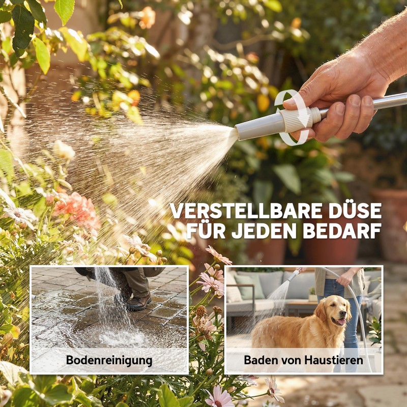 Letkukelkka 45 m puutarhaletkulla, 2 kastelukuviota, pyörillä, muovi, harmaa