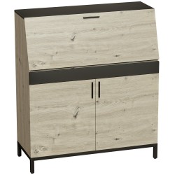 Työpöytä kaappi teollinen sekretääri 100 cm luonnonpuu musta metallirunko hyllyillä