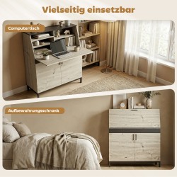 Työpöytä-kaappi teollinen sekretääri 100 cm luonnonpuu musta metallirunko hyllyillä