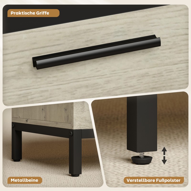 Työpöytä-kaappi teollinen sekretääri 100 cm luonnonpuu musta metallirunko hyllyillä