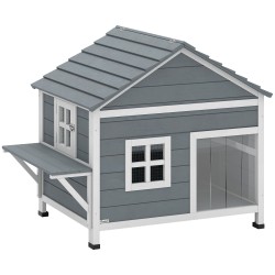 Kissatalo ulkokäyttöön puinen 2 kerroksinen aukeava katto sivutaso 101 x 72 5 x 81 cm harmaa valkoinen