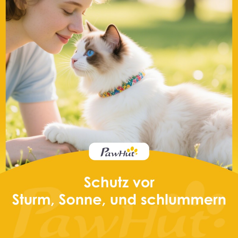 Kissatalo ulkokäyttöön puinen 2-kerroksinen, aukeava katto, sivutaso, 101 x 72,5 x 81 cm, harmaa-valkoinen