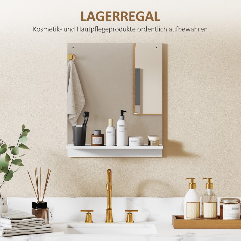 Kylpyhuoneen seinäpeili hyllyllä 50 x 60 cm valkoinen melamiinipinnoitettu lastulevy