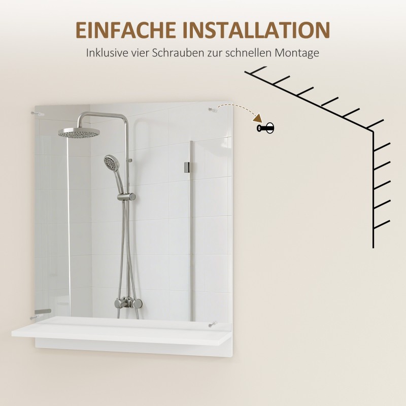 Kylpyhuoneen seinäpeili hyllyllä 50 x 60 cm valkoinen melamiinipinnoitettu lastulevy