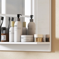 Kylpyhuoneen seinäpeili hyllyllä 50 x 60 cm valkoinen melamiinipinnoitettu lastulevy