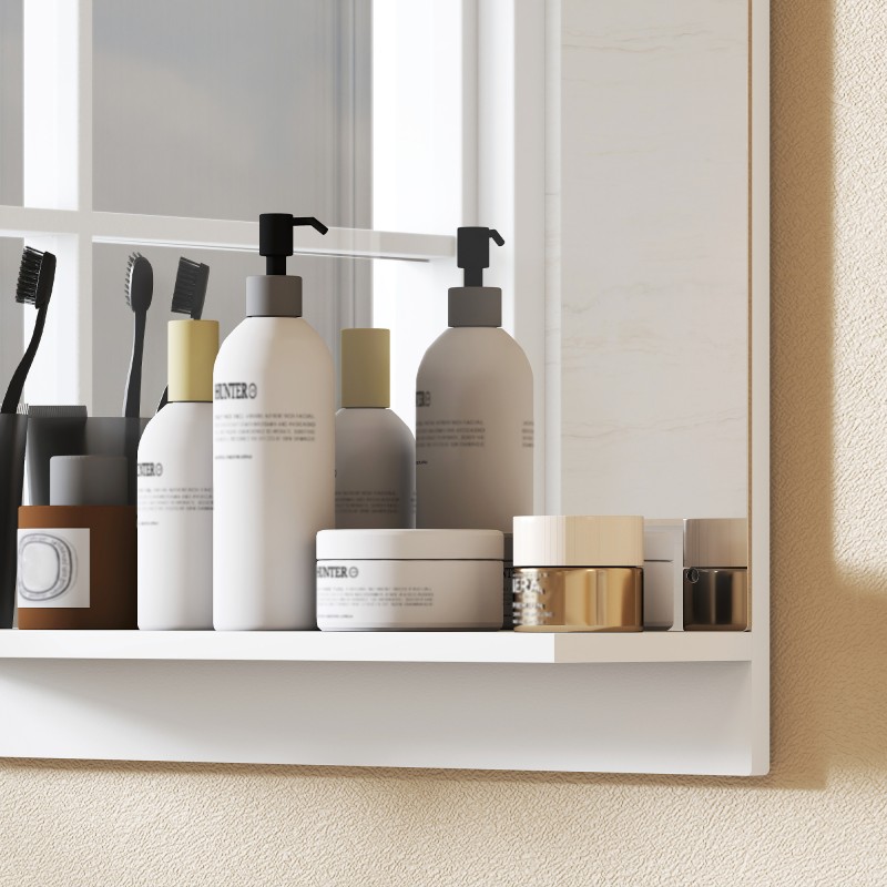 Kylpyhuoneen seinäpeili hyllyllä 50 x 60 cm valkoinen melamiinipinnoitettu lastulevy