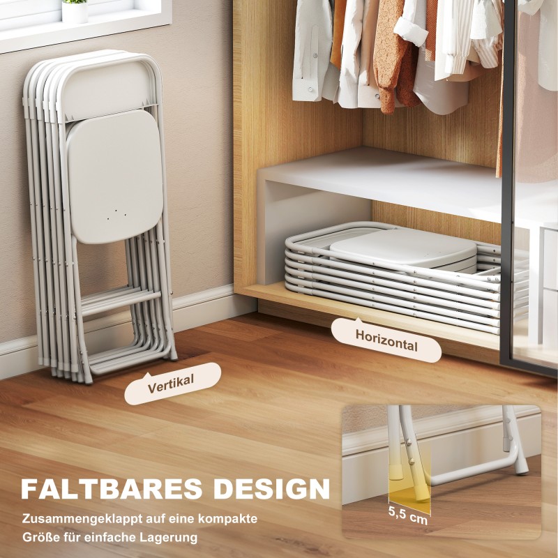 Taittotuolit aikuisille muovi ja teräs 6 kpl valkoinen