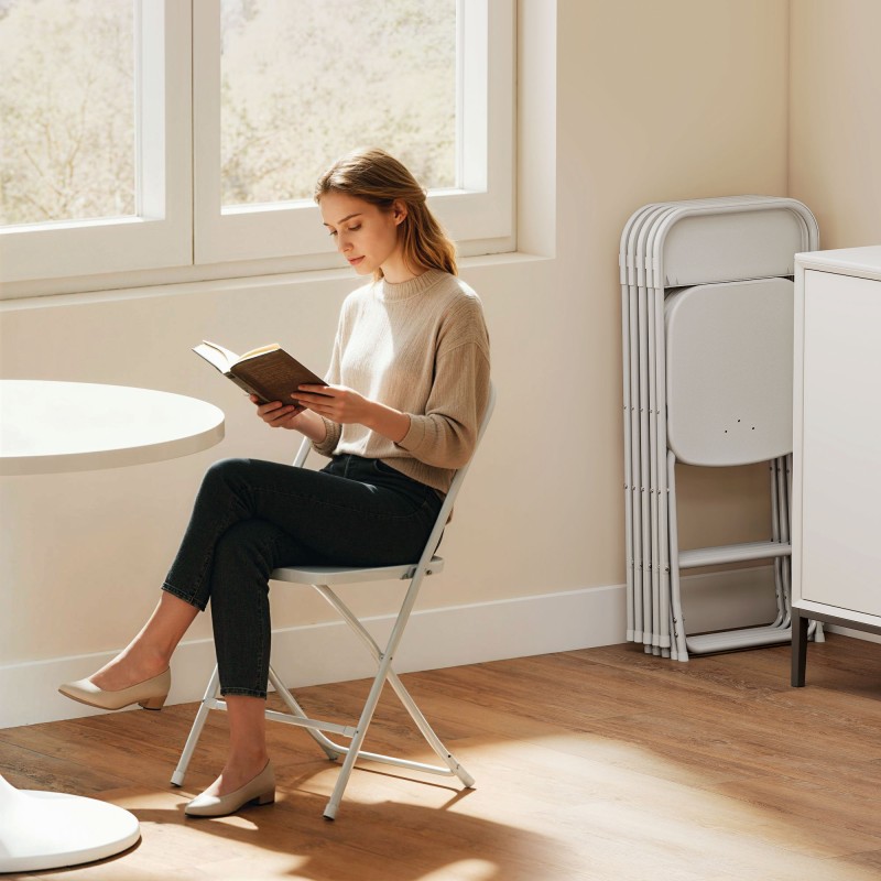 Taittotuolit aikuisille muovi ja teräs 6 kpl valkoinen