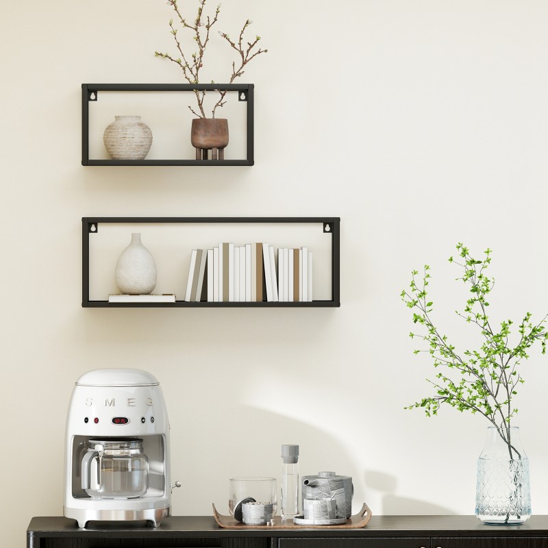 Seinähyllyt teräs 2 kpl, kantavuus 15 kg per hylly, musta