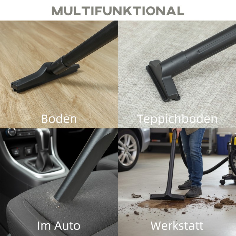 Märkä-kuivaimuri terässäiliöllä 20 L, 1200 W, rullattava, puhallustoiminto, hopea/musta/keltainen