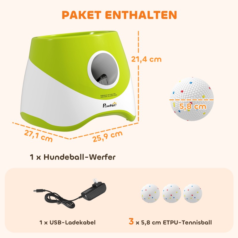 Automaattinen pallonheitin koiralle, 3 heittoetäisyyttä 6/10/14 m, 3 palloa, pienille ja keskikokoisille koirille, vihreä