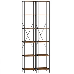 Kirjahylly 2 kpl 6 tasoa teräsrunko ja lastulevy 30 x 30 x 174 5 cm rustiikin ruskea