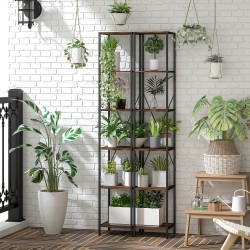 Kirjahylly 2 kpl, 6 tasoa, teräsrunko ja lastulevy, 30 x 30 x 174,5 cm, rustiikin ruskea