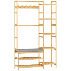 Eteiskaluste naulakolla ja kenkäpenkillä bambu 104 x 33 x 175 cm luonnonvärinen harmaa