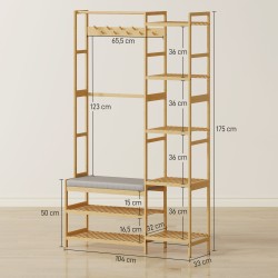 Eteiskaluste naulakolla ja kenkäpenkillä, bambu, 104 x 33 x 175 cm, luonnonvärinen/harmaa