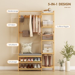 Eteiskaluste naulakolla ja kenkäpenkillä, bambu, 104 x 33 x 175 cm, luonnonvärinen/harmaa