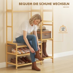 Eteiskaluste naulakolla ja kenkäpenkillä, bambu, 104 x 33 x 175 cm, luonnonvärinen/harmaa