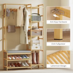 Eteiskaluste naulakolla ja kenkäpenkillä, bambu, 104 x 33 x 175 cm, luonnonvärinen/harmaa