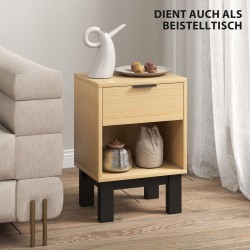 Yöpöytä laatikolla ja avohyllyllä, lastulevy, 35 x 26 x 50 cm, tammi