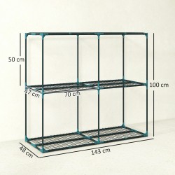 Kolmitasoinen kukkateline ulkokäyttöön, terästä, 143 x 48 x 100 cm, tummanvihreä