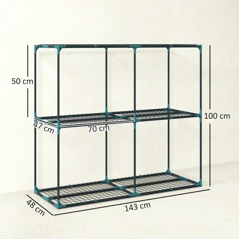 Kolmitasoinen kukkateline ulkokäyttöön, terästä, 143 x 48 x 100 cm, tummanvihreä