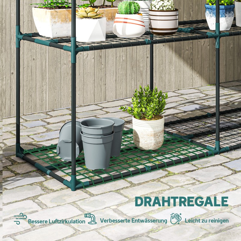 Kolmitasoinen kukkateline ulkokäyttöön, terästä, 143 x 48 x 100 cm, tummanvihreä