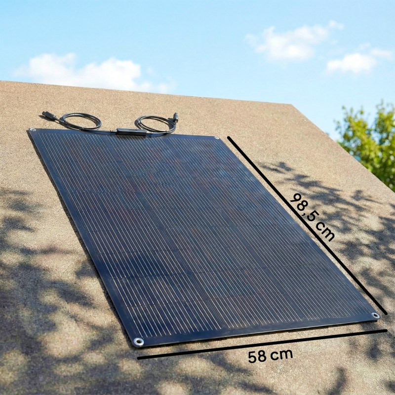 Kannettava aurinkopaneeli 100 W 18 V ulkokäyttöön, 2x USB, LCD-ohjain, IP67, musta