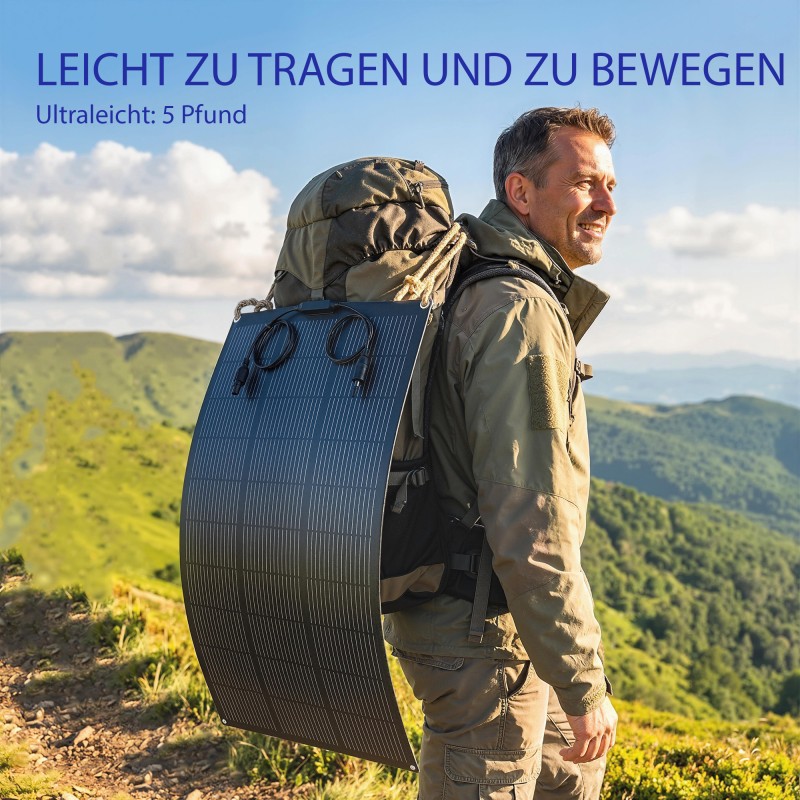 Kannettava aurinkopaneeli 100 W 18 V ulkokäyttöön, 2x USB, LCD-ohjain, IP67, musta