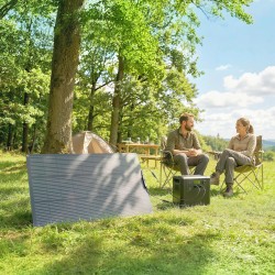 Kannettava aurinkopaneeli 100 W 18 V ulkokäyttöön, 2x USB, LCD-ohjain, IP67, musta