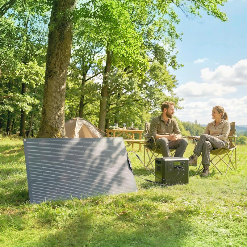 Kannettava aurinkopaneeli 100 W 18 V ulkokäyttöön, 2x USB, LCD-ohjain, IP67, musta