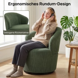 Pyörivä lepotuoli olohuoneeseen ja makuuhuoneeseen, cord-verhoilu, vihreä