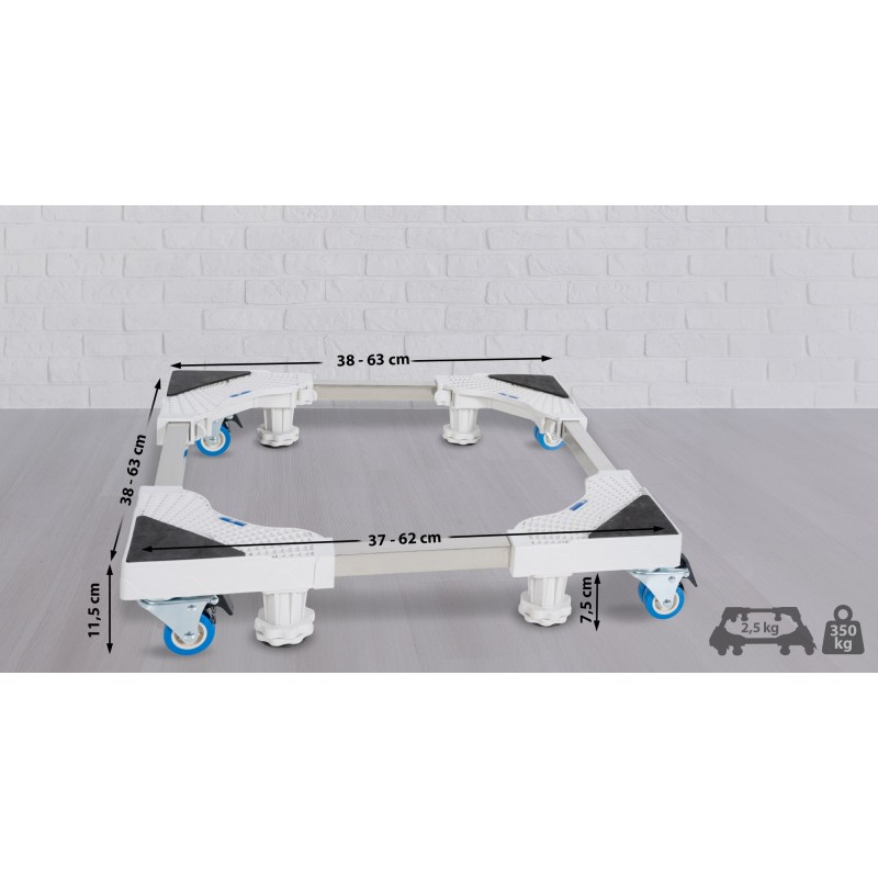 Säädettävä jalusta kodinkoneille pyörillä ja vesivaaoilla 350 kg