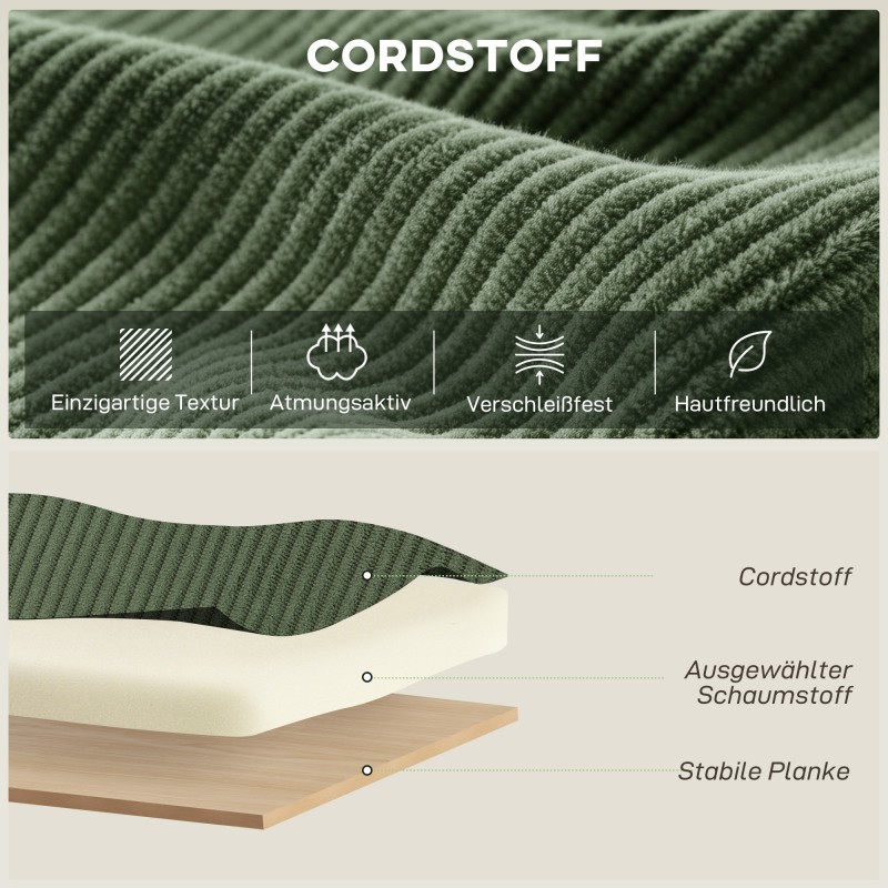 Pyörivä lepotuoli olohuoneeseen ja makuuhuoneeseen, cord-verhoilu, vihreä