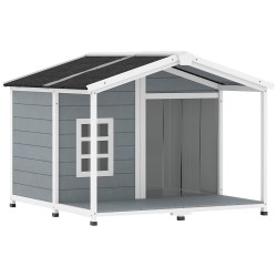 Koirankoppi ulkokäyttöön keskikokoisille koirille kuusipuu asfalttikatto terassi 103x107x83 5 cm harmaa valkoinen musta