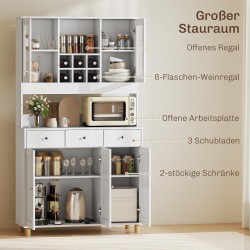 Keittiökaappi kahdella lasiovella, 3 laatikkoa, viiniteline, lastulevy, 100x40x180 cm, valkoinen